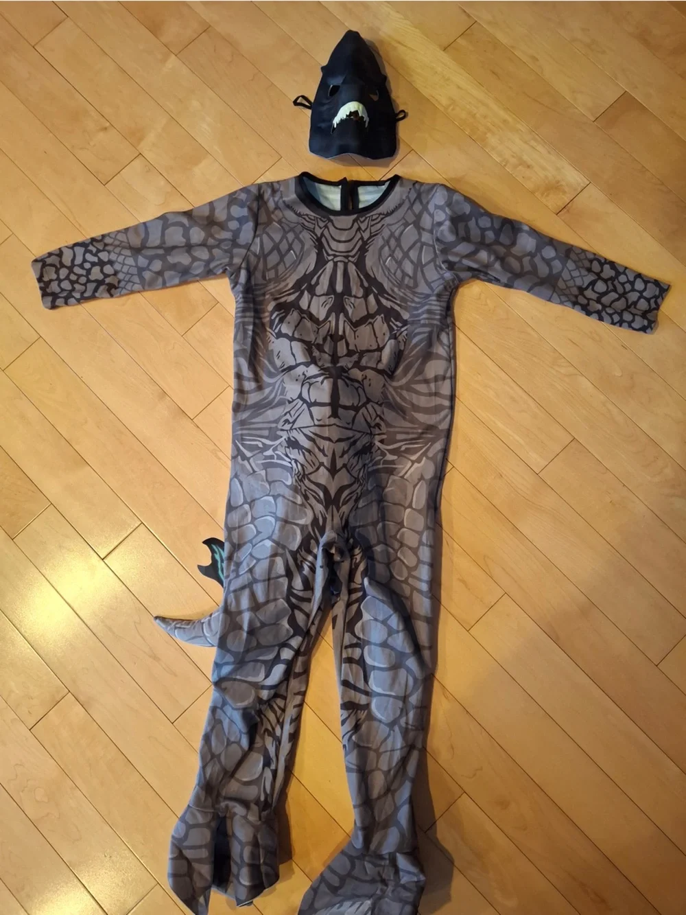 Godzilla Kids Costume Gray Monster Jumpsuit Mask Tail Halloween Youth Large